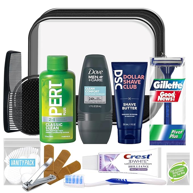 Convenience Kits International Men’s Super Deluxe, 16-Piece Kit with Travel Size TSA Compliant Essentials in Reusable Zipp...