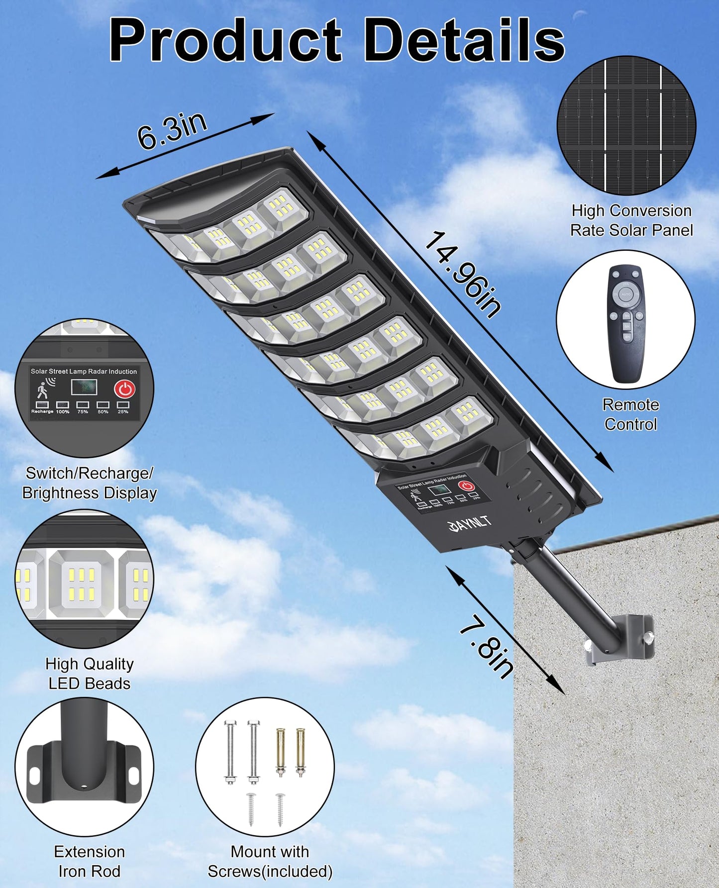 Jaynlt Solar Lights Outdoor  5 Lighting Modes Solar Flood Security Light With Motion Sensor & Dusk To Dawn&Remote  7000K Street Lamps For Yard  Entryway Garage - 2Pack