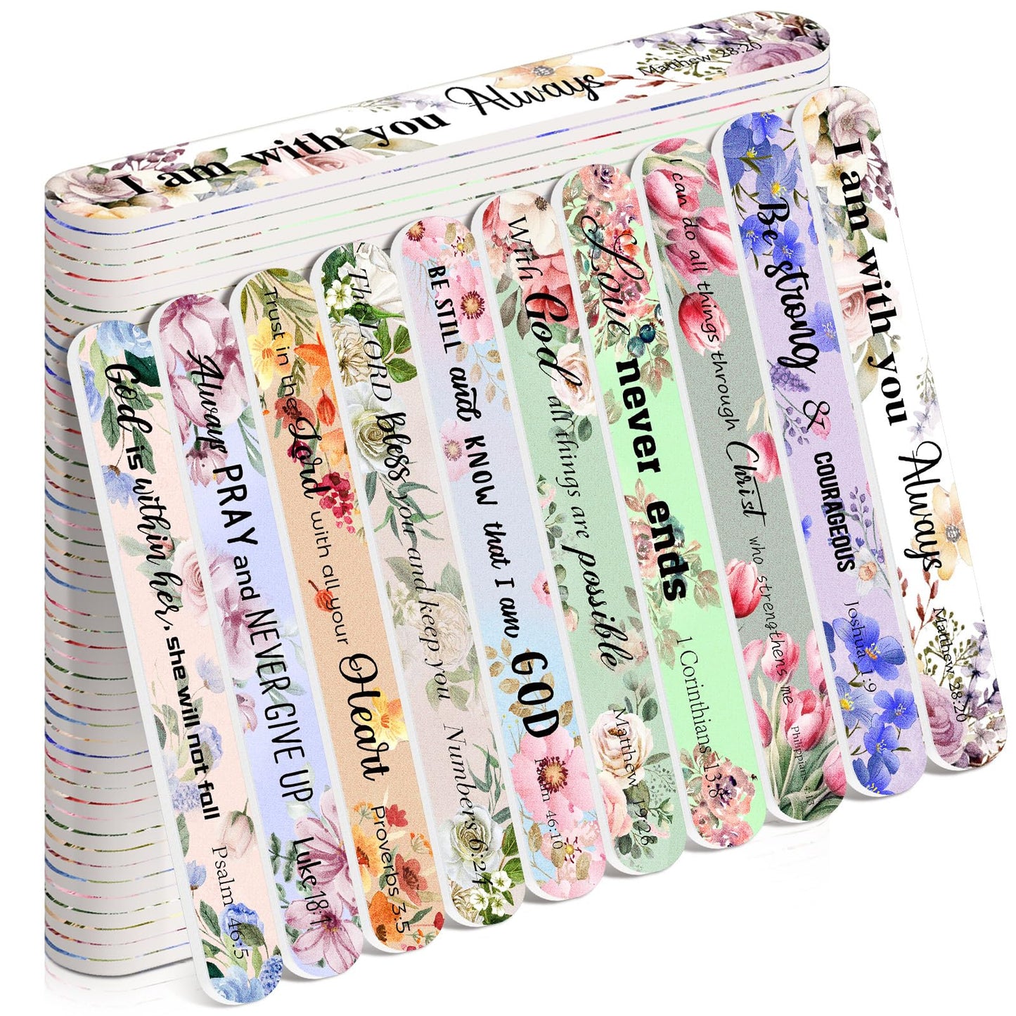Lanties 50 Pack Christian Gifts for Women Bulk Bible Verse Scripture Nail Files Floral Emery Boards Christian Religious Party Em