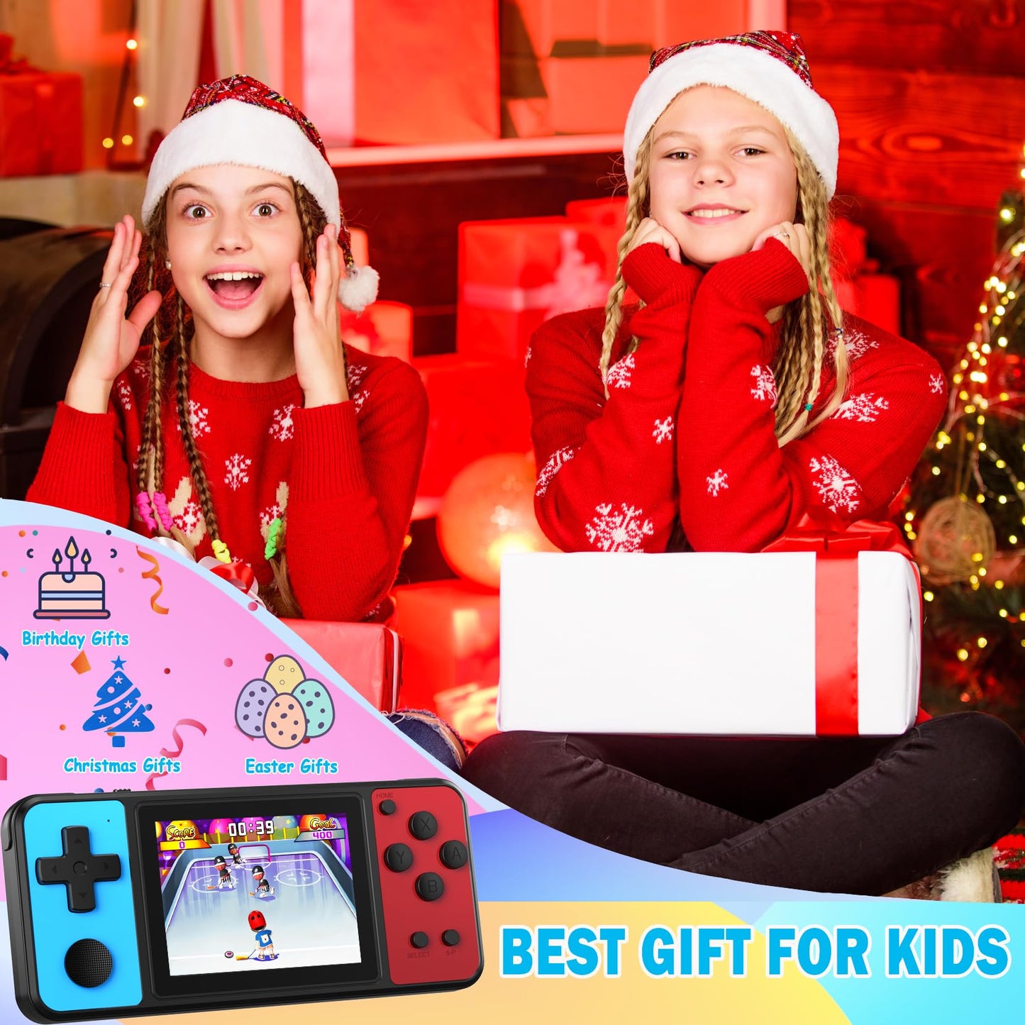 Beico 32 Bit Kids Handheld Games Preloaded 139 Video Games,Portable Electronic Toys with 3.0" IPS Screen Rechargeable Battery,Gaming System Birthday Gifts for Boys Girls Ages 4-12 (Blue-Red)