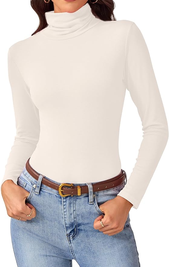 Turtleneck Tops for Women - Long Sleeve Shirts Lightweight Stretch Slim Fit Fall Fashion Basic Underwear Top Winter Clothes