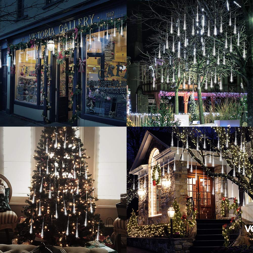 Jjgoo ?2 Pack? Christmas Lights Meteor Shower Rain Lights 20Inch  Totally 20 Tube 720 Leds Icicle Light Outdoor Raindrop Light For Xmas Halloween Wedding Party Tree Holiday Decoration  White