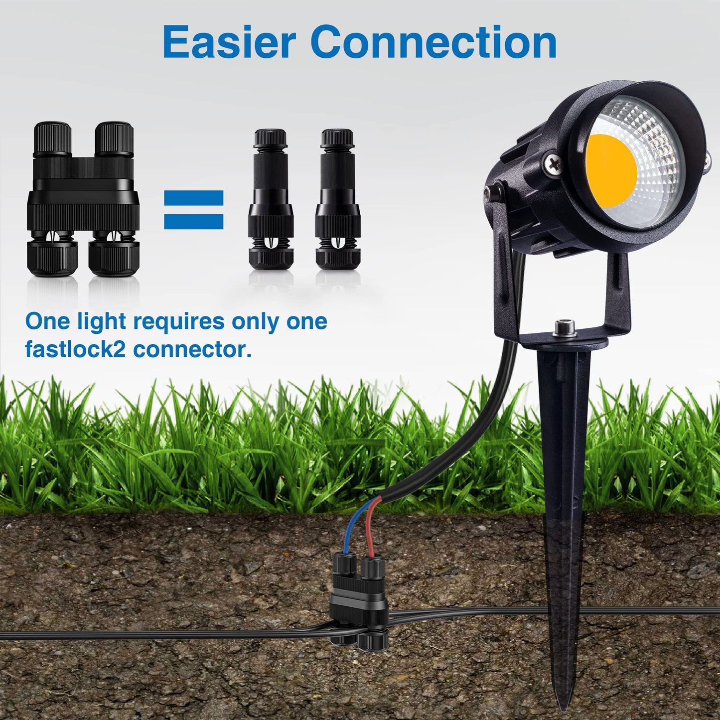 Sunvie Low Voltage Fastlock2 Waterproof Wire Connector 12-18 Gauge For Landscape Lights, 8 Pack