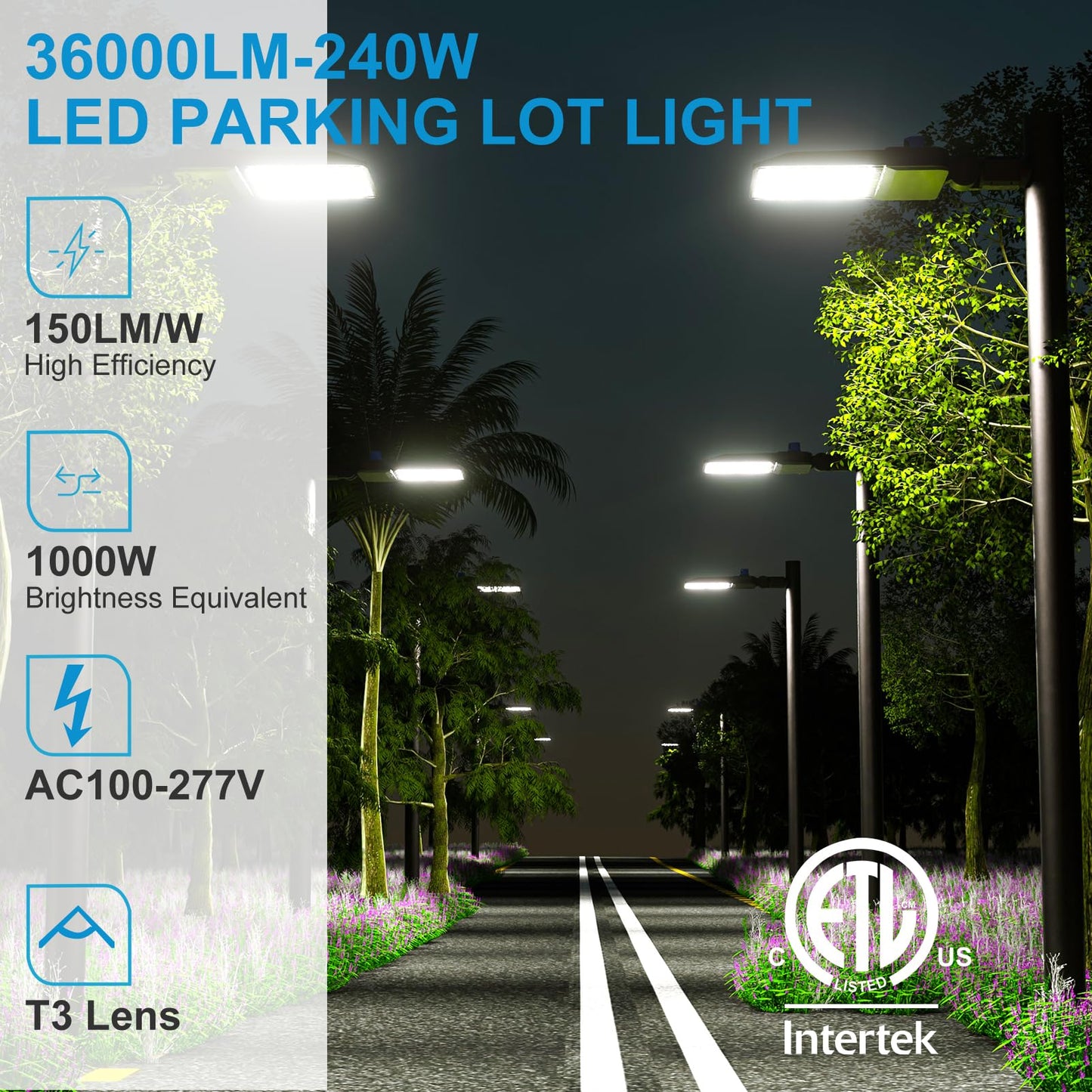 5Pack 240W Led Parking Lot Lighting 36000Lm (150Lm/W) 5000K Pole Lights Outdoor With Smart Dusk To Dawn Led Parking Lot Lights Outdoor Pole Mount For 30~50Ft-7Yrs Warranty