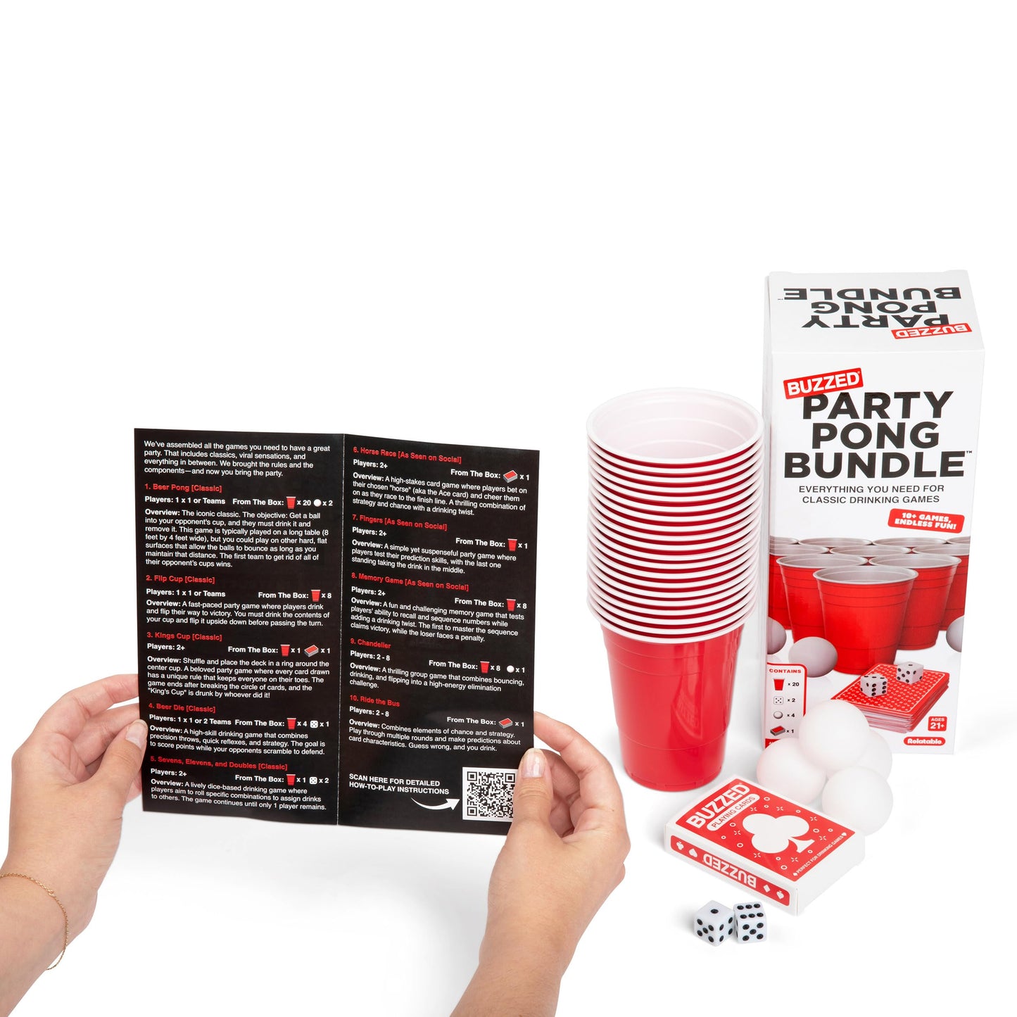 Buzzed Party Pong Bundle Drinking Kit, Fun Outdoor or Indoor Drinking Game Set with Ping Pong Balls & Gear for 10+ Classic Games, Perfect for Holiday Party Games & Friendsgiving Gift Ideas for Host