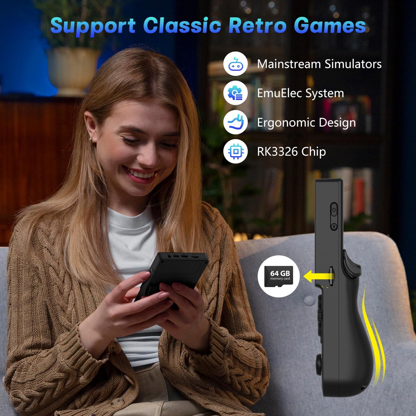 R36T Retro Handheld Game Console, Portable Retro Gaming Console with 3.5” CRT-Inspired Screen, 3500mAh Arcade Classics, Supports Multiple Mainstream Emulators, WiFi Network Battling, 64GB (Black)