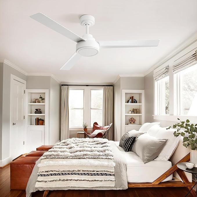 NicBex Ceiling Fan 52 Inch Ceiling Fan Without Light Ceiling Fans with 3 ABS Blades and Remote Control Reversible DC Motor Ceiling Fan for Bedroom, Living Room, White