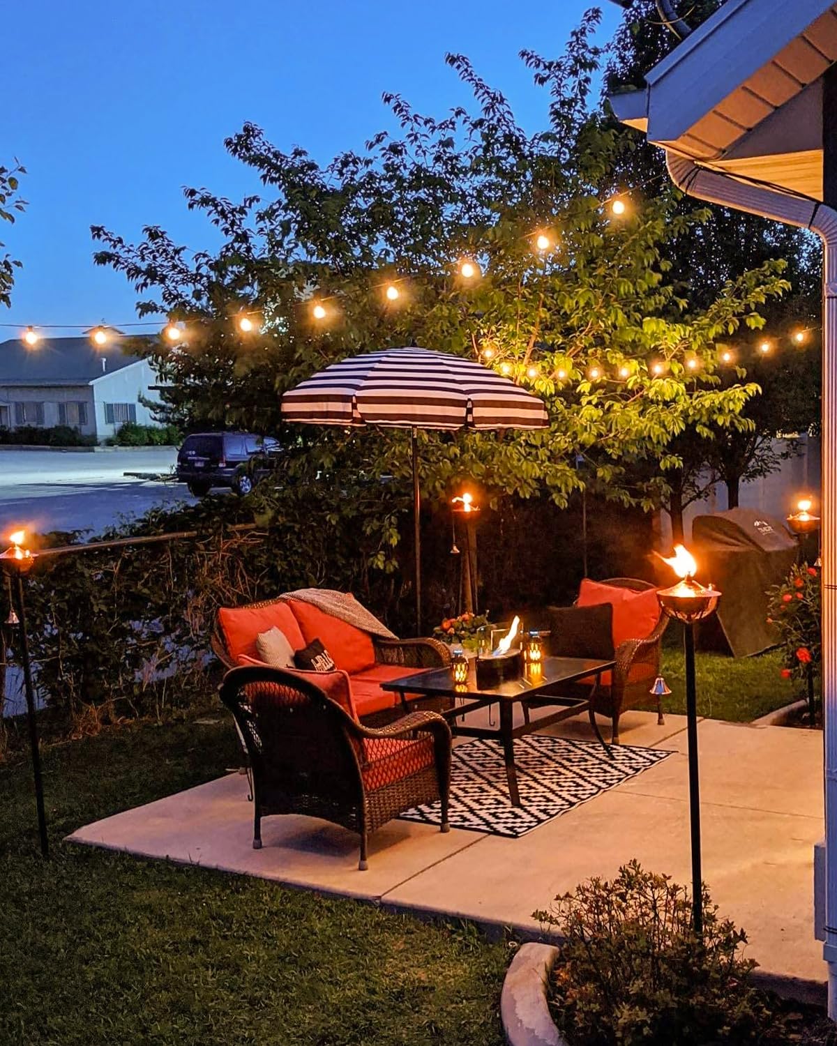 Gluroo Outdoor String Lights 30Ft Led Waterproof 15+1 Shatterproof Bulbs G40 Black Model O151 For Patio, Backyard, Camping, Garden