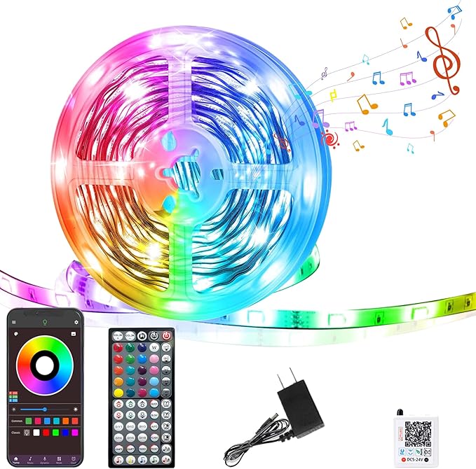 GANZQH Led Lights for Bedroom 50FT, RGB Led Strip Lights Color Changing Indoor, Music Sync Led Light Strip with Remote & A...
