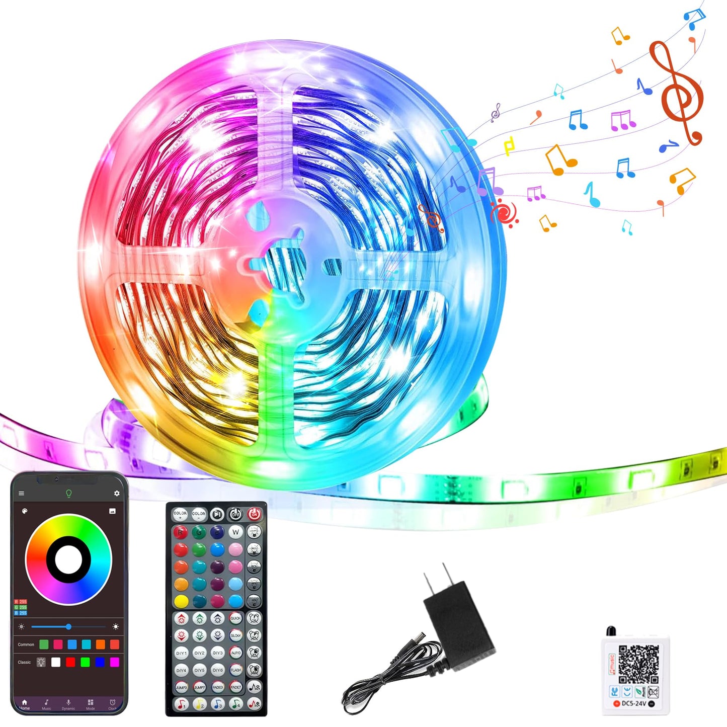 GANZQH RGB Led Strip Lights 50FT, Color Changing, Music Sync, Remote & App Control, Indoor Ambient Lighting