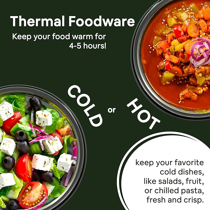 Extra Large Insulated Food Bowl – Premium Stainless Steel Thermal Bowl for Hot & Cold Meals – Leak-Proof, Portable, and Durable Hot Insulated Food Container for Full Meals On-the-Go - 7.75" x 3.3"