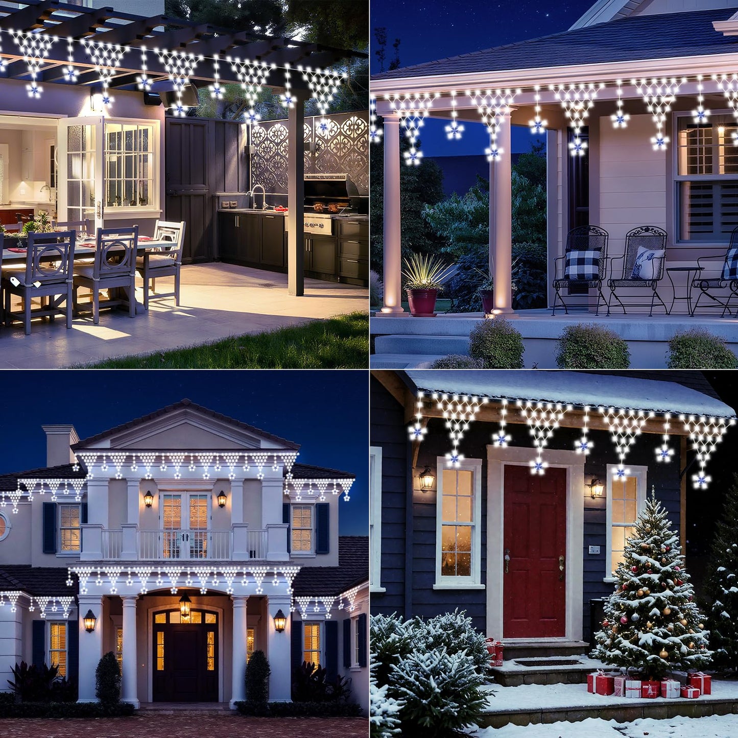 Funiao Christmas Lights Outdoor, 218 Leds Icicle Lights, 13.8Ft, Remote Controlled, White, Model Yls1000Wd01, 8 Modes For Eaves, Garden