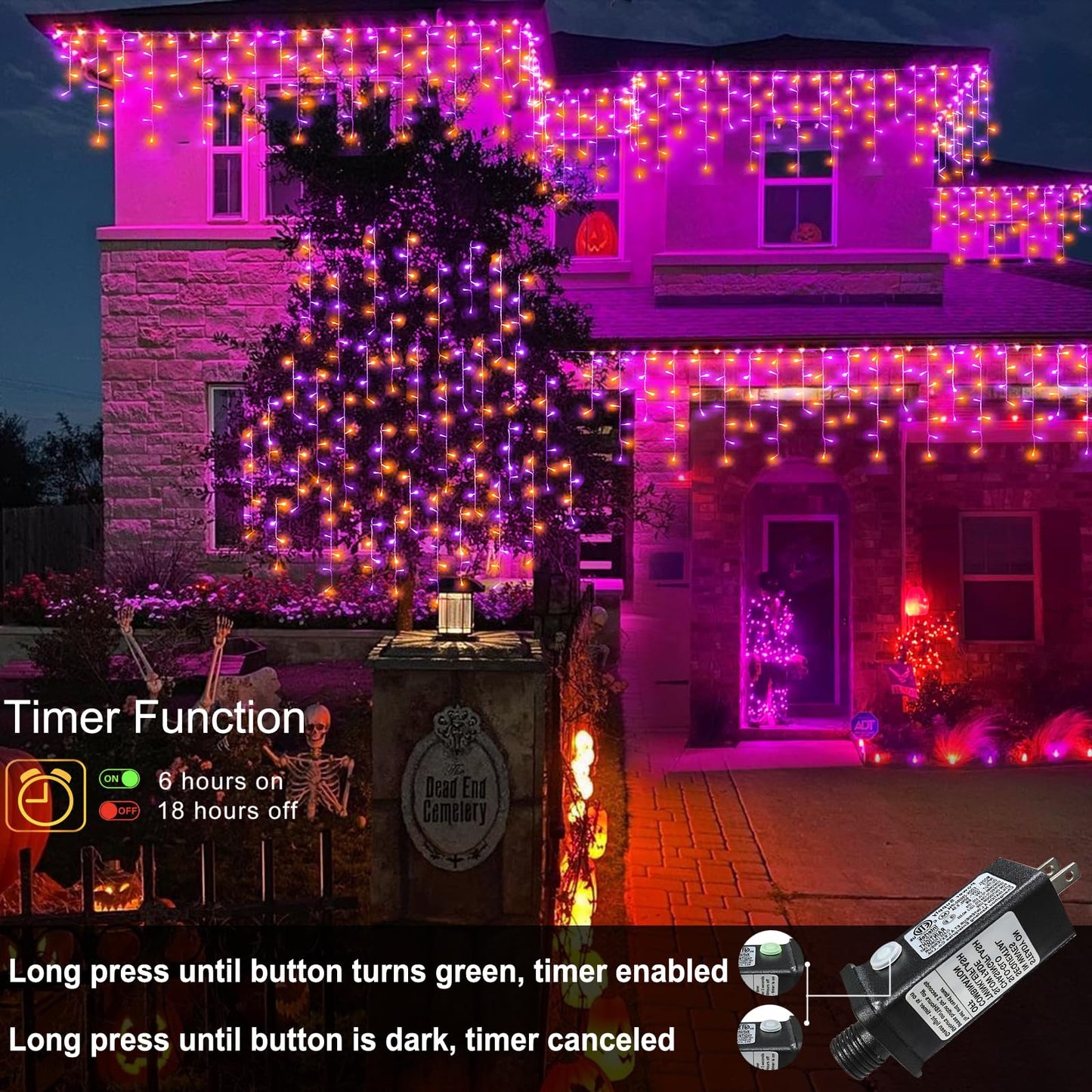 33Ft Christmas Lights Outdoor  400 Led Icicle Lights For Outside  Orange And Purple Twinkle Christmas Light With Connectable Clear Wire 8 Modes Timer Waterproof For House Party Tree Holiday Yard Decor