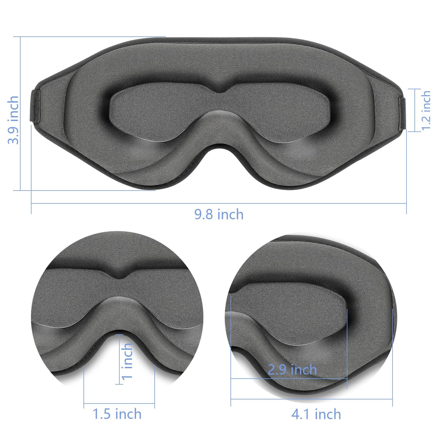 Sleep Mask 3D Eye Mask for Sleeping 100% Light Blocking Eye Covers with Adjustable Strap Night Blindfold for Women Memory Foam Gray