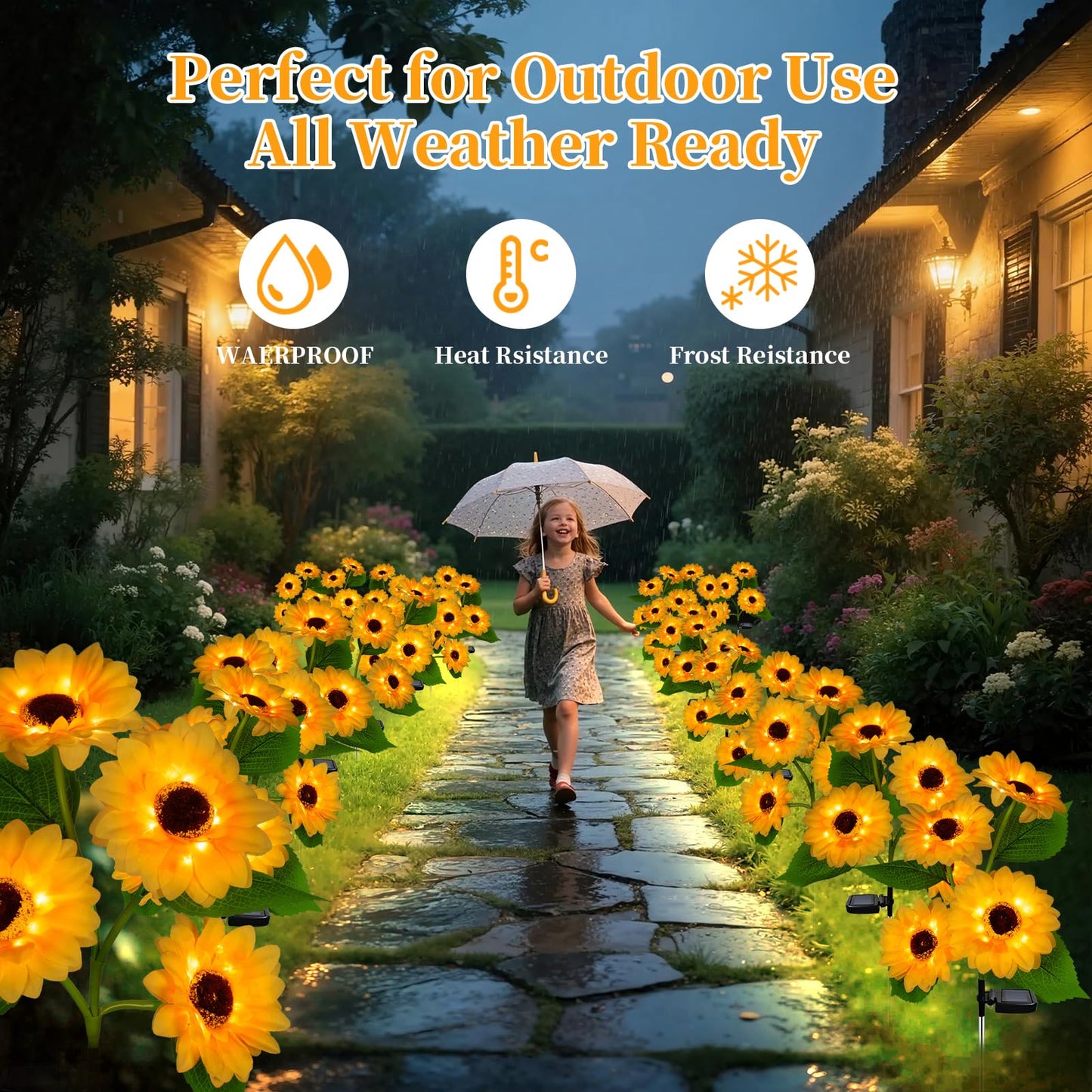 Mmhf Outdoor Solar Garden Stake Lights - 2 Pack Led Sunflower, Waterproof, Upgraded Solar Decorative Lights For Patio, Backyard