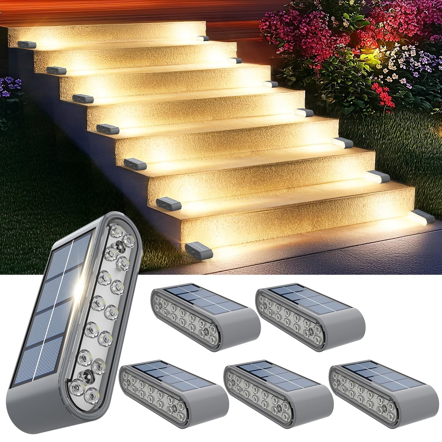 Xillumi Core Solar Step Lights For Outside  6-Pack Stair Light Outdoor Waterproof Ip67  14 Led Warm White Light Solar Powered Lighting For Steps  Stairs  Deck Patio  Walkway  Front Porch Decor