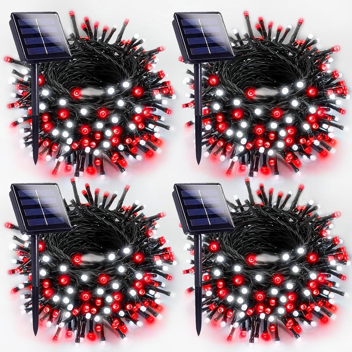 4-Pack Red And White Solar Christmas Lights Outdoor Waterproof  400Led 132Ft Solar Powered Led String Lights Green Wire With 8 Modes Solar Fairy Lights For Xmas Tree Party Wedding Garden Fence Decor