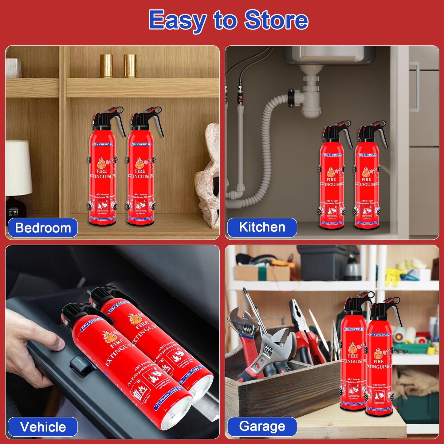 2 Pack ABC Dry Chemical Fire Extinguishers, Portable Dry Powder Fast-Acting Fire Extinguisher with Mount, Suitable for Home, Car, Boat, Truck, Electrical, Grease Fires