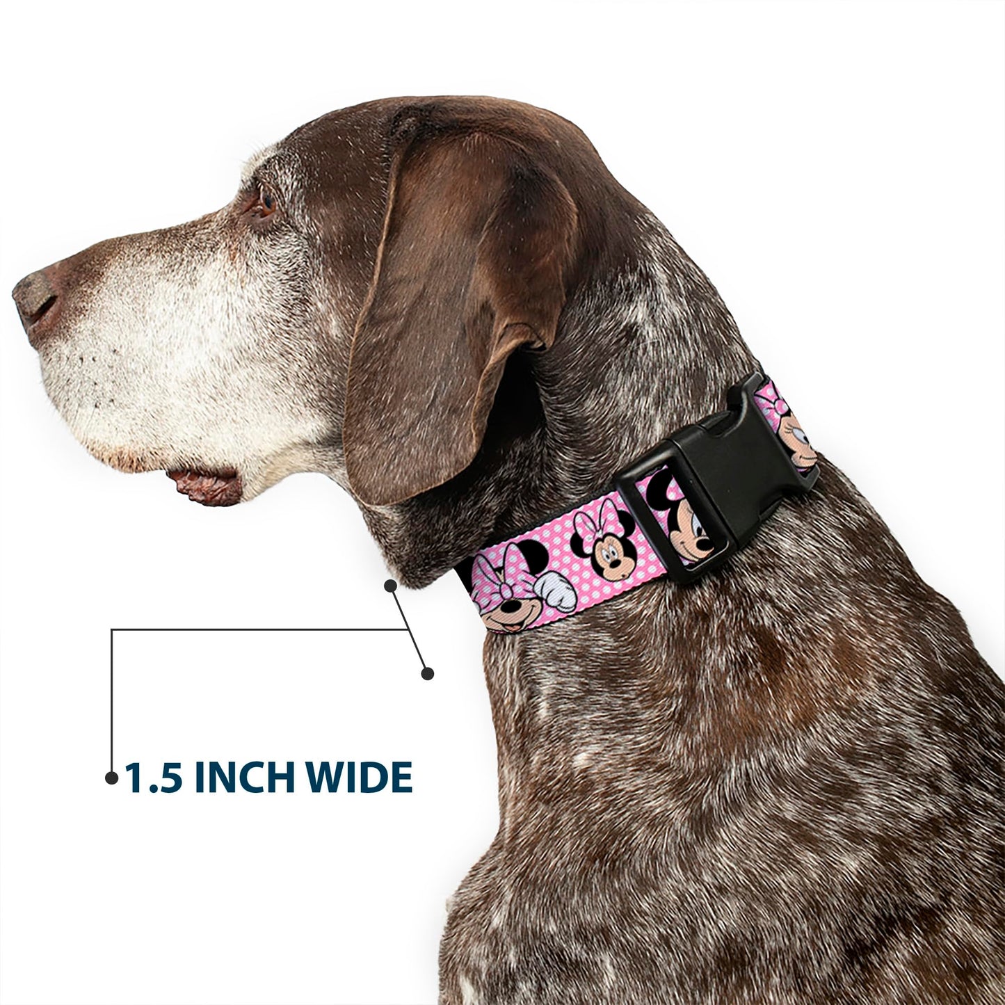 Buckle-Down Plastic Clip Collar - Minnie Mouse Expressions Polka Dot Pink/White - 1.5" Wide - Fits 16-23" Neck - Medium