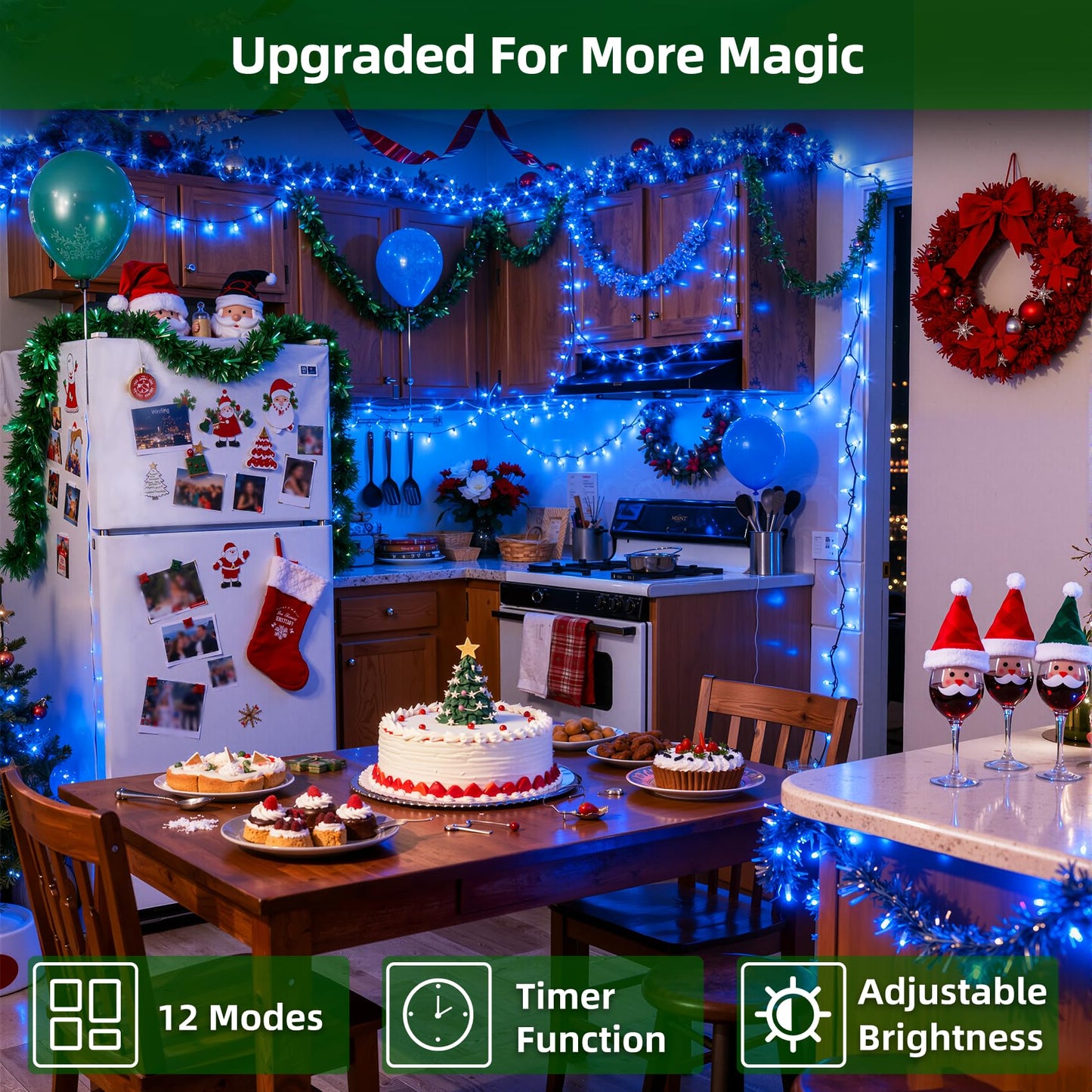 Quhuatu 750 Led 240Ft Christmas Lights Outdoor 12 Lighting Modes Christmas String Lights With Timer  Dimmable Blueled Stringlightswaterproof For Yard Tree Wedding Party Holiday Decor Blue