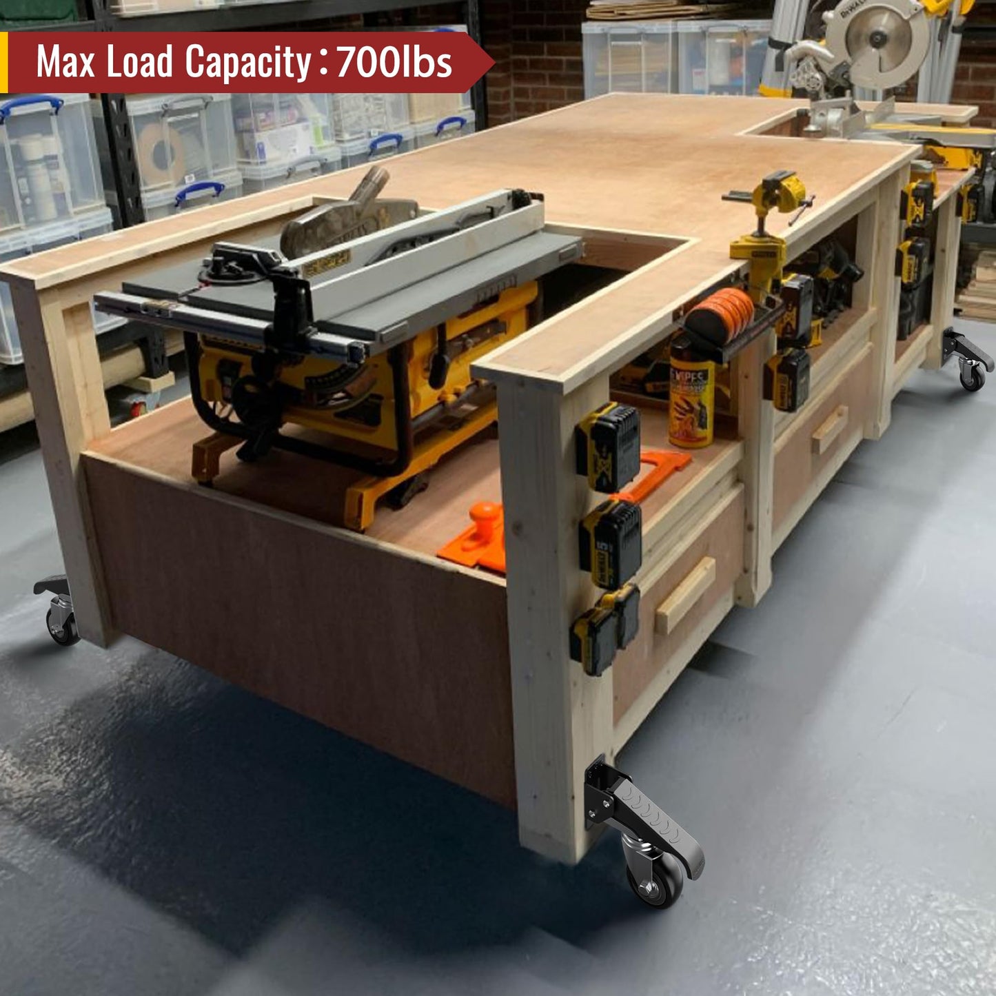 HOLKIE Retractable Casters Heavy Duty Casters with Lifting and Lowering Function Maximum Load of 700 lbs (4 casters) for Workbenches or Other Equipment