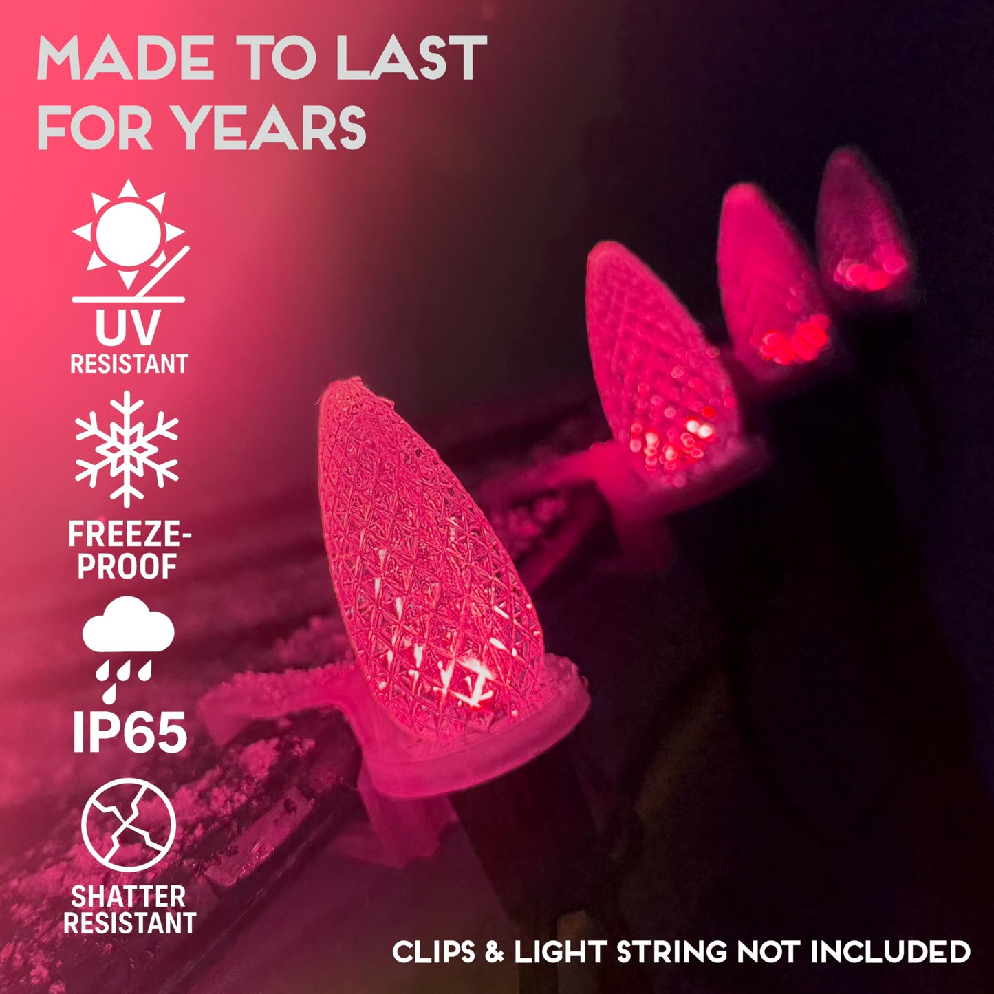 Hlo Lighting Set Of 25 Pink C9 Faceted Led Christmas Light Bulbs For Indoor & Outdoor Use | Durable Replacement Bulbs