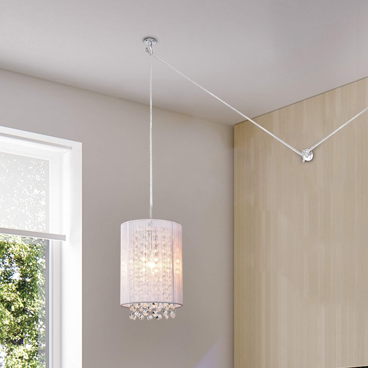 Lalula Mini Pendant Light - White Crystal Chandelier, 5.9 Plug-In Design For Girls Bedroom, Nursery, Bathroom, Easy To Install