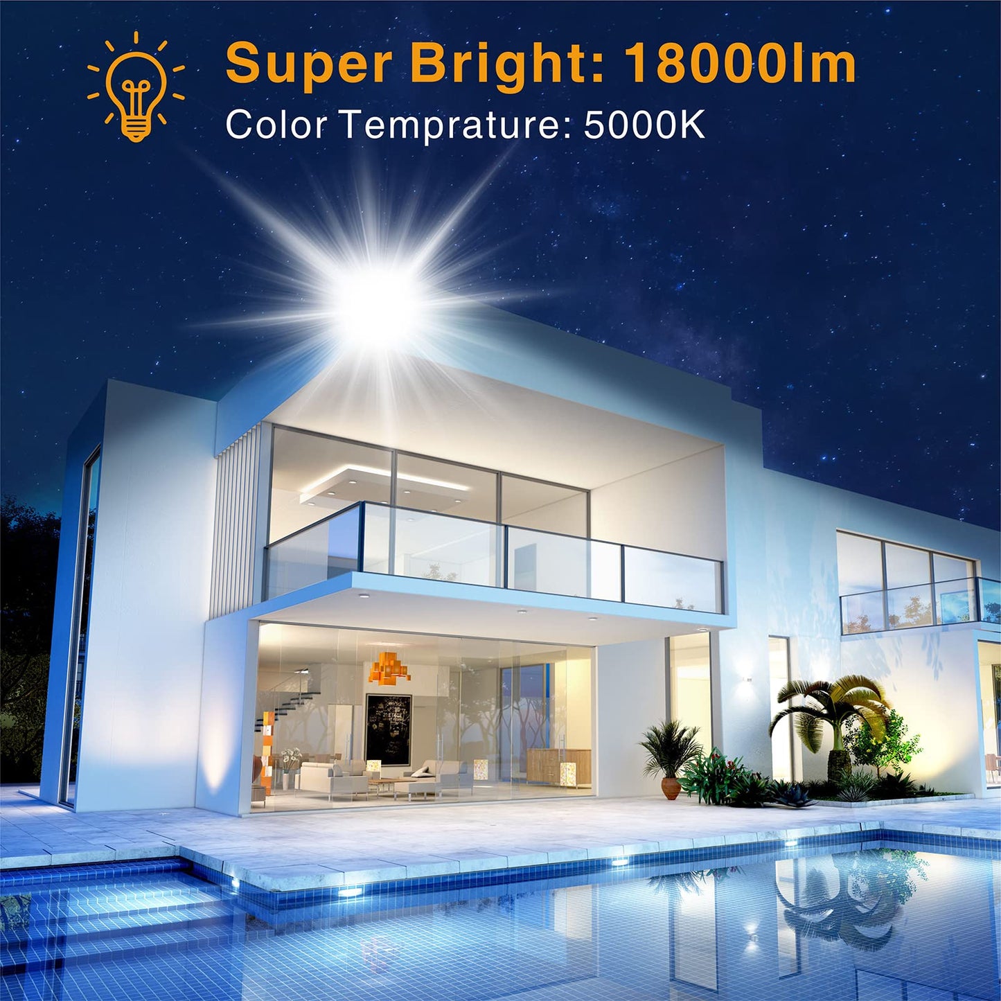 Stasun Led Flood Light Outdoor  200W 18000Lm Outdoor Lighting  5000K Daylight White  Adjustable Heads  Ip66 Waterproof Outside Security Floodlights For Yard  Court  Stadium  Parking Lot