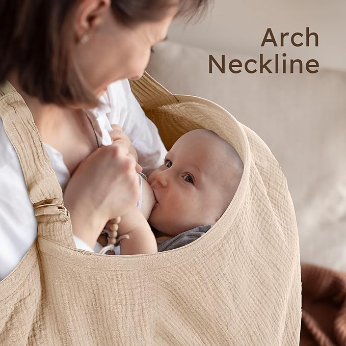Yoofoss 2 Pack Muslin Nursing Cover for Breastfeeding, 100% Cotton Breastfeeding Cover with Arch Neckline, Soft Breathable Privacy Nursing Covers for Women, Multi-use Breastfeeding Essentials