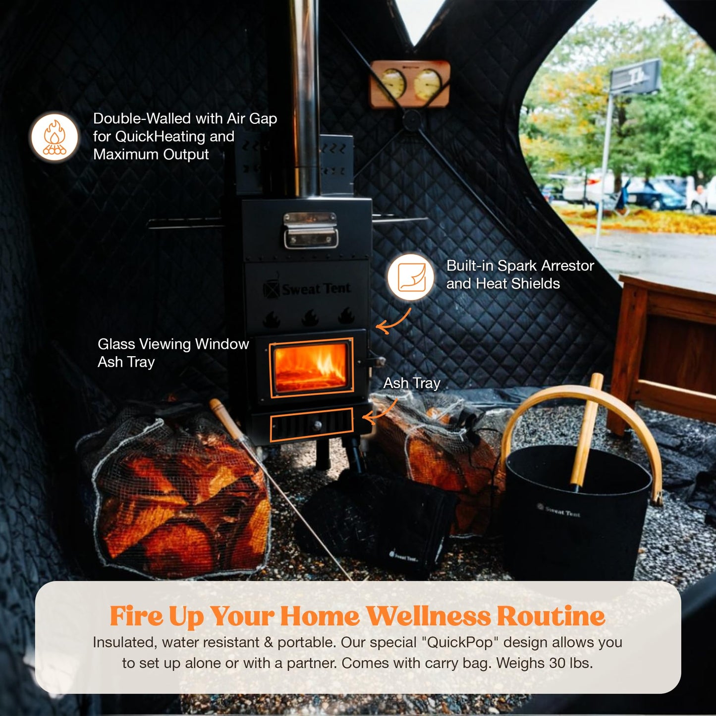 SweatTent Portable Outdoor Sauna (Large) Pro Bundle – Complete Kit with Stove, Cedar Bench, Essential Oil, Wool Hat, Accessories, Quick Assembly, High-Temperature, 6 Adults, Backyard & Camping