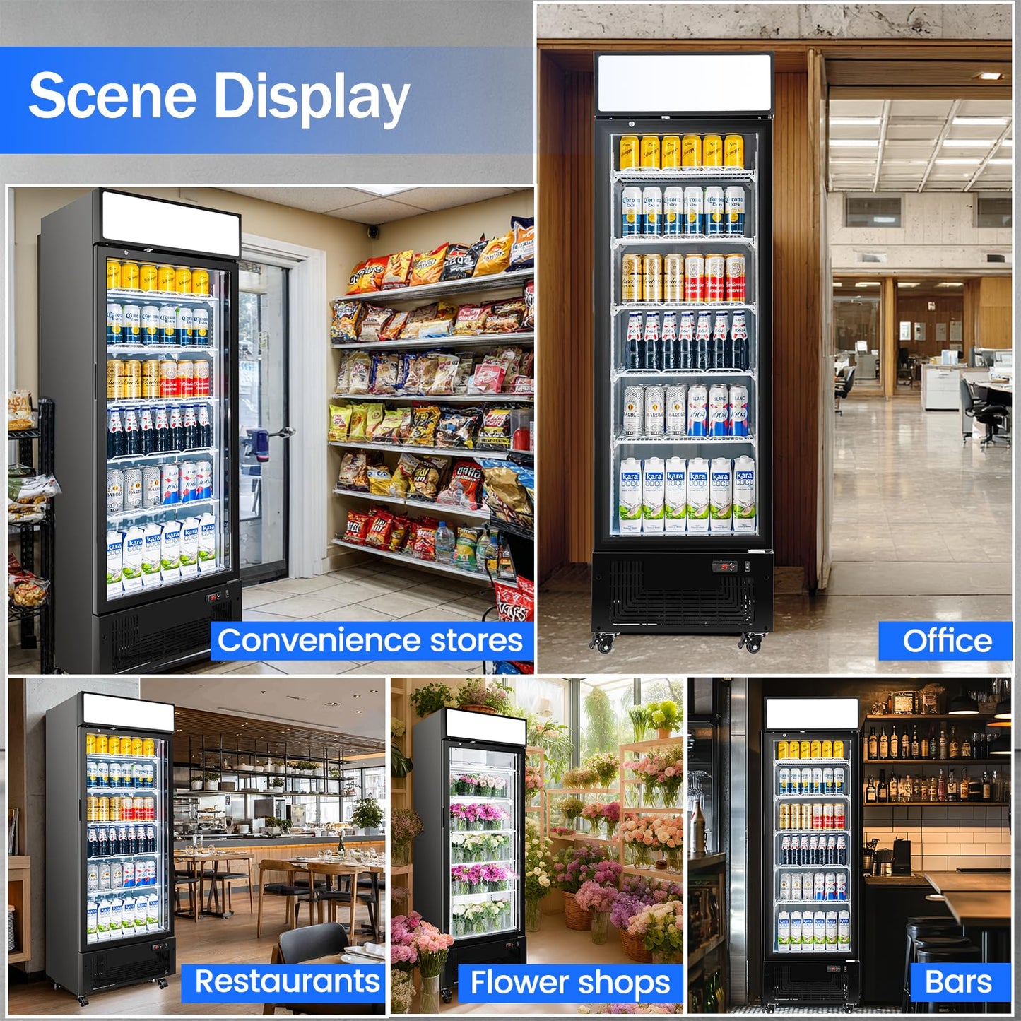 BINGERMA Commercial Display Refrigerator with Glass Door 12 Cu.ft Merchandiser Beverage Cooler Bar Black Drink Fridge for Convenience Stores, Supermarkets,Bars,Offices