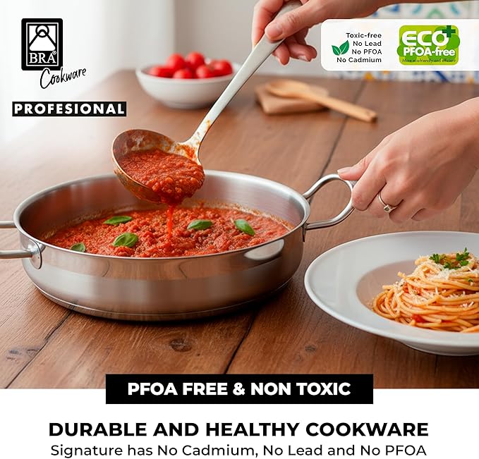 BRA COOKWARE Profesional 9-Piece Stainless Steel Cookware Set | Professional Pots & Pans Set | Kitchen Set w/ 2 Pots, 1 Sauté Pan, 3 Frying Pans, 3 Lids | All Heat Sources Compatible | PFOA Free