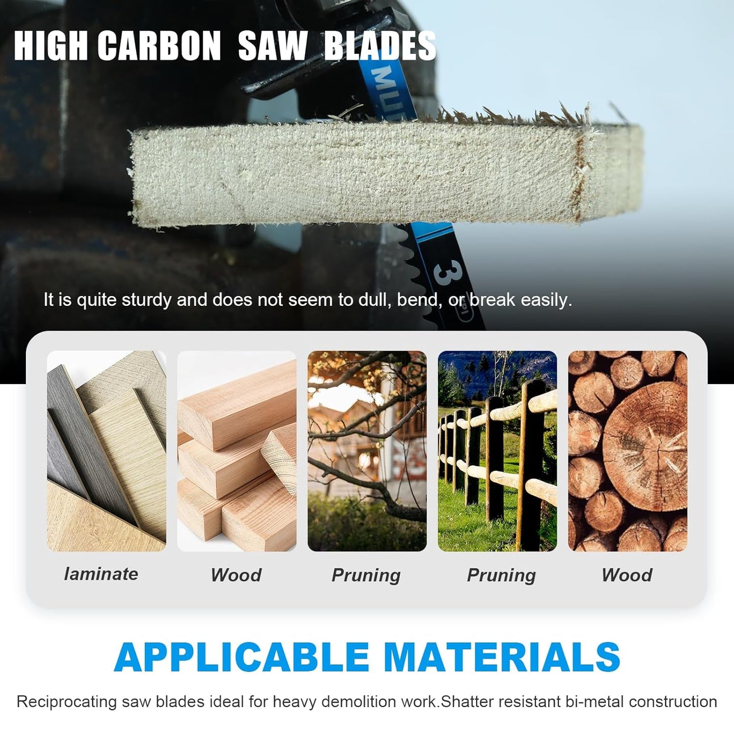 3 Pack 6 inch Reciprocating Saw Blades Set， 3 TPI High Carbon Saw Blades for Wood Cutting ，Saw Blades with Organizer Case (3, 3T/6inch)
