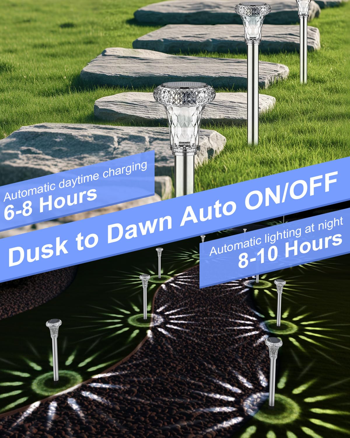 Mini Solar Pathway Lights Outdoor 18 Pack Waterproof Upgraded Bright Led Solar Garden Lights Stainless Steel Solar Powered Landscape Lighting Decor For Outside Yard Lawn Walkway Patio-Cool White