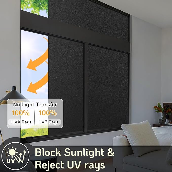 LUTE Blackout Window Film, Room Darkening Sun Light Blocking Window Tint for Day Sleep Black Out Shades, Frosted Privacy Coverings for Glass,UV Blocking Blackout Clings, 35.4" X 78.7"