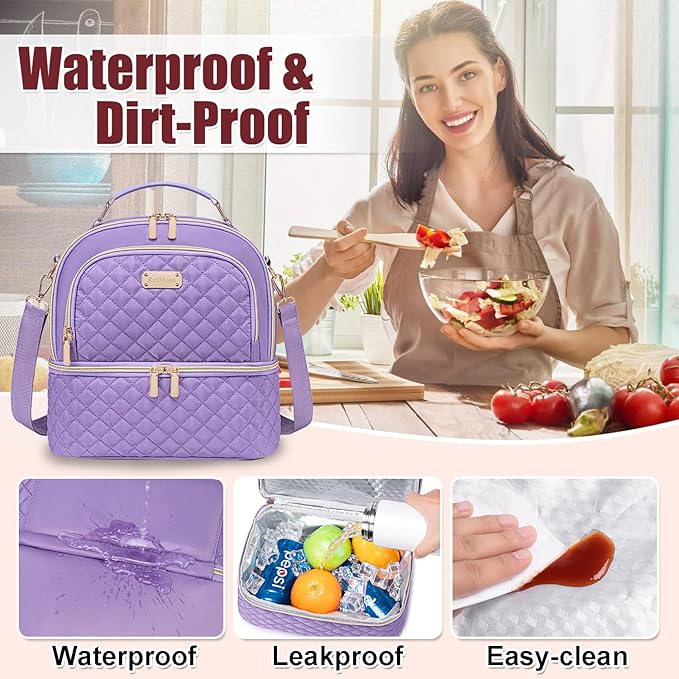 Lunch Bag for Women,Dual Compartment Lunch Box for Womens, Insulated Lunchbag Leakproof Lunch Tote Lunch Cooler Bag for Women Men,Lunchbox with Adjustable Strap for Work Picnic Beach