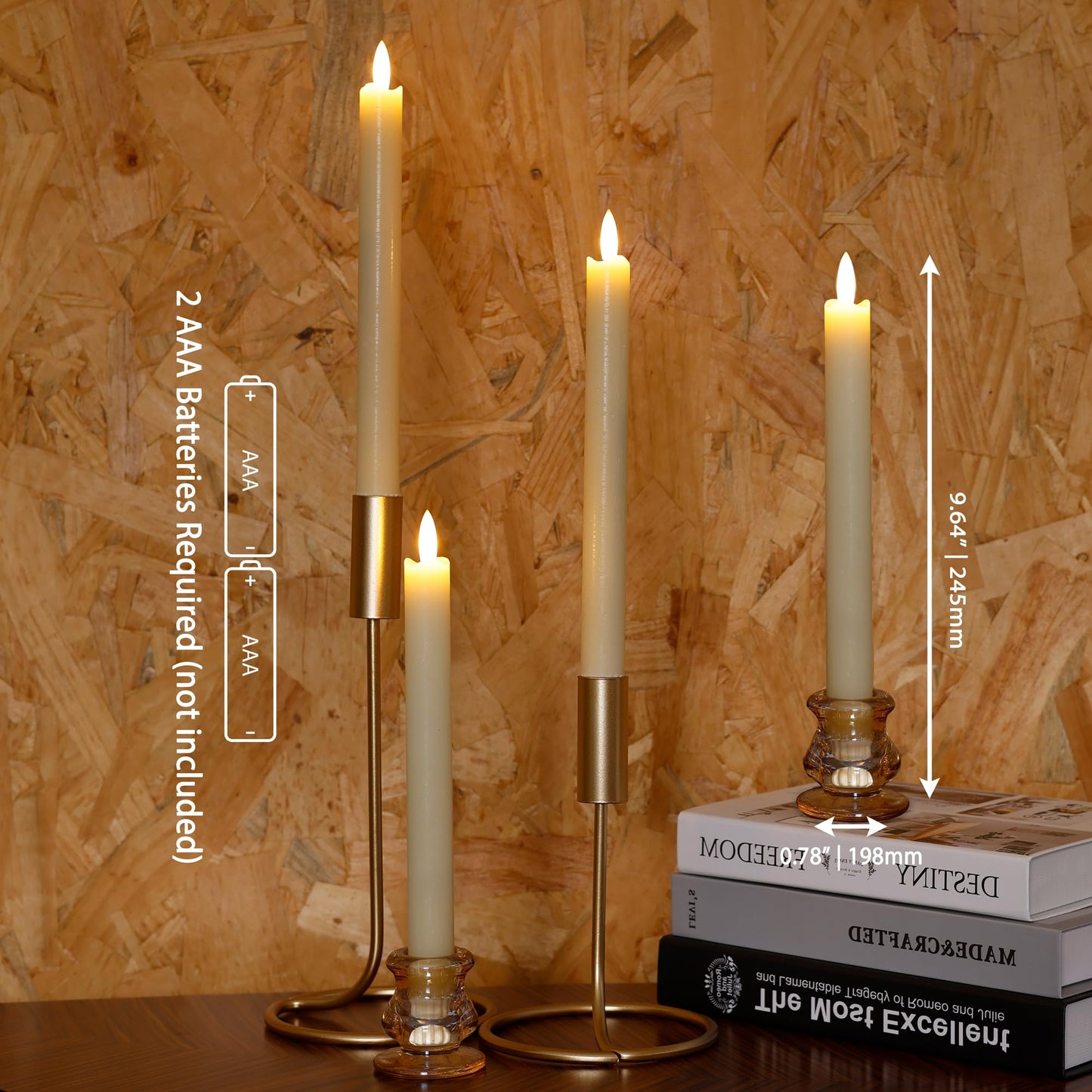 AFINETH Flameless Taper Candles with Two Rmote, 9.6" Real Wax Battery Operated Candles with 3D Wick, 6 Pack Led Flickering Candlesticks, Electric Candle for Home, Wedding, Party, Decor, Ivory