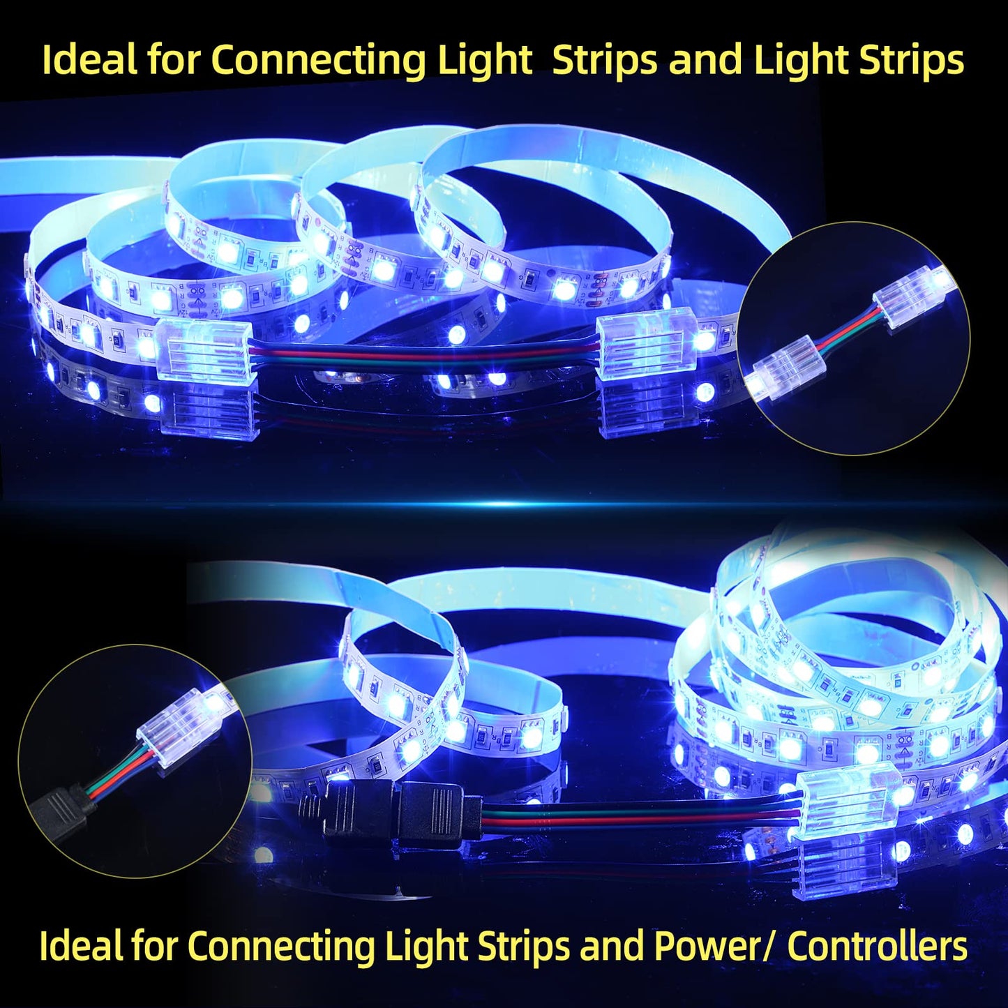 Red Snail 10Pcs Led Strip Connectors - 20 Ft 4 Pin 10Mm Rgb Smd 5050 Extension Cable