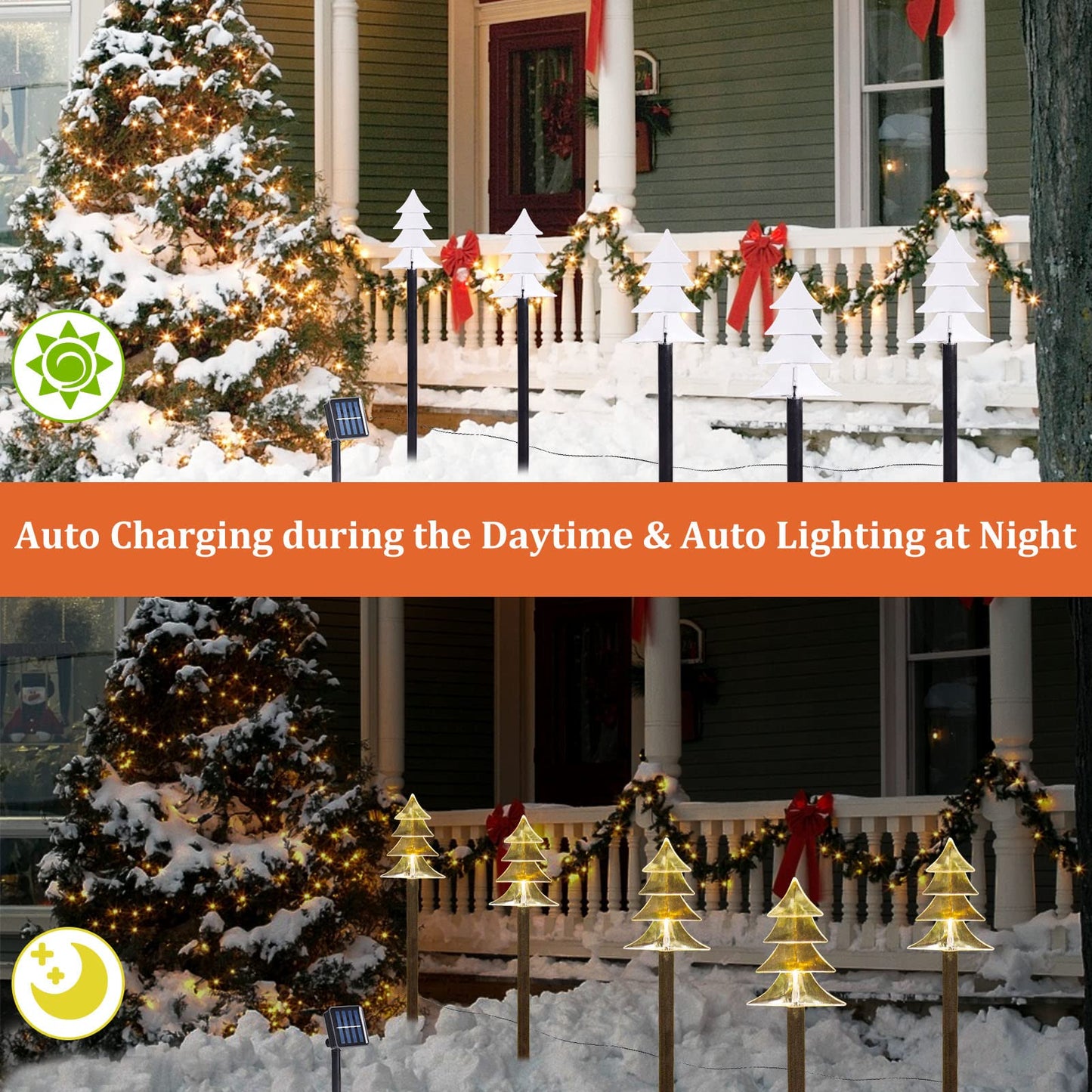 Brightdeck Christmas Solar Pathway Lights Outdoor Decorations Xmas Tree Lights Waterproof Led Garden Stake Light For Walkway Yard Lawn Porch Holiday Decor 5-Pack (Small Tree  5 Pack)