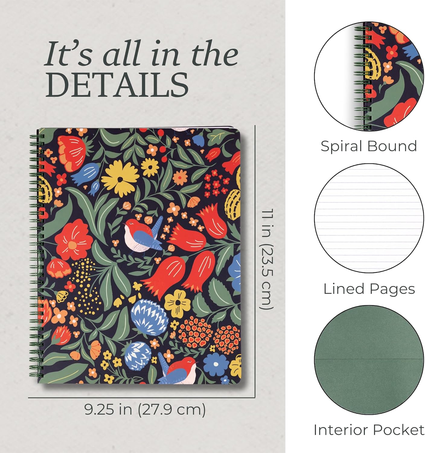 Steel Mill & Co Large Spiral Notebook College Ruled for Journaling/School/Work, 11" x 9.5" with Durable Hardcover and 160 Lined Pages, Wanderlust