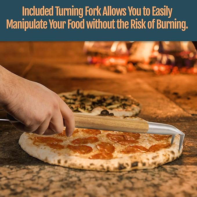 Acacia Wood Pizza Peel & Wooden Paddle Set – Folding Handle Pizza Board with 18″ Turning Fork, Pizza Oven Tools & Accessories for Homemade Pizza, Bread & Baking, Gifts for Pizza Lovers