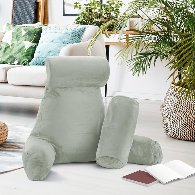 Nestl Reading Pillow Large Bed Pillow, Back Pillow for Sitting in Bed Shredded Memory Foam Chair Pillow, Reading & Bed Rest Pillows Sage Green Back Pillow for Bed, Bed Chair Arm Pillow with Pockets