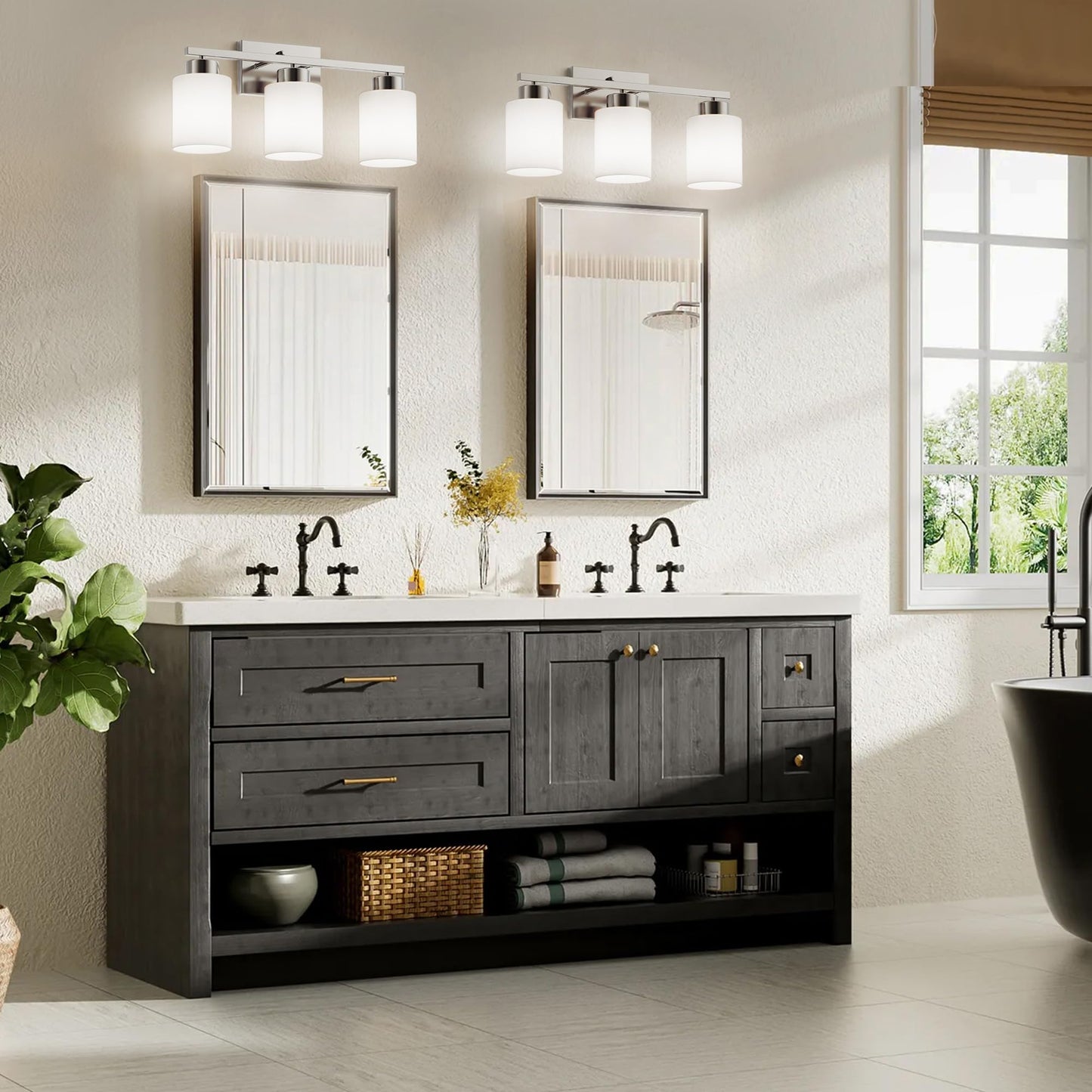 Partphoner 3-Light Brushed Nickel Bathroom Light Fixtures  Modern Vanity Light Over Mirror Lighting  Wall Sconce With Frosted Milky White Glass Shades For Bedroom Living Room Kitchen Hallway