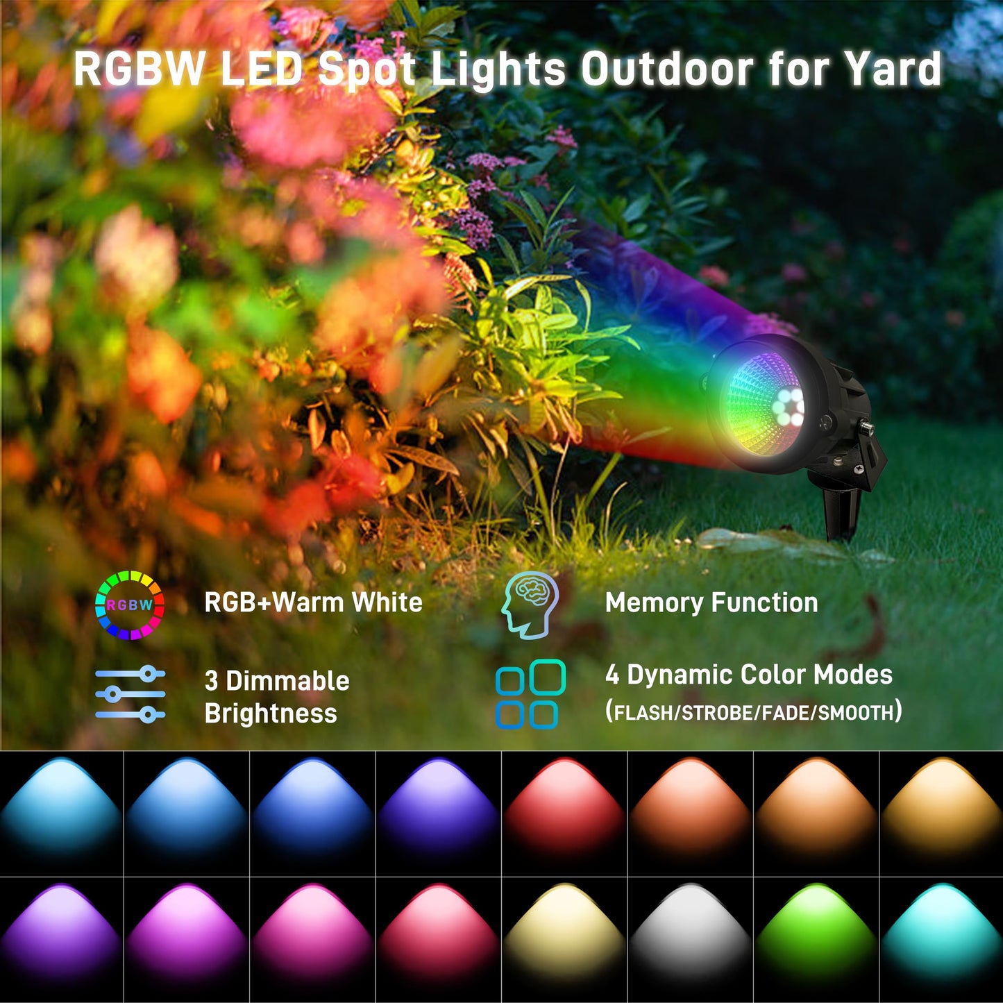 UPONELED RGBW Landscape Spot Lights, 12W, IP65 Waterproof, 2 Pack, Black, Low Voltage with Remote Control, Model FBAUPOSL-12-24V