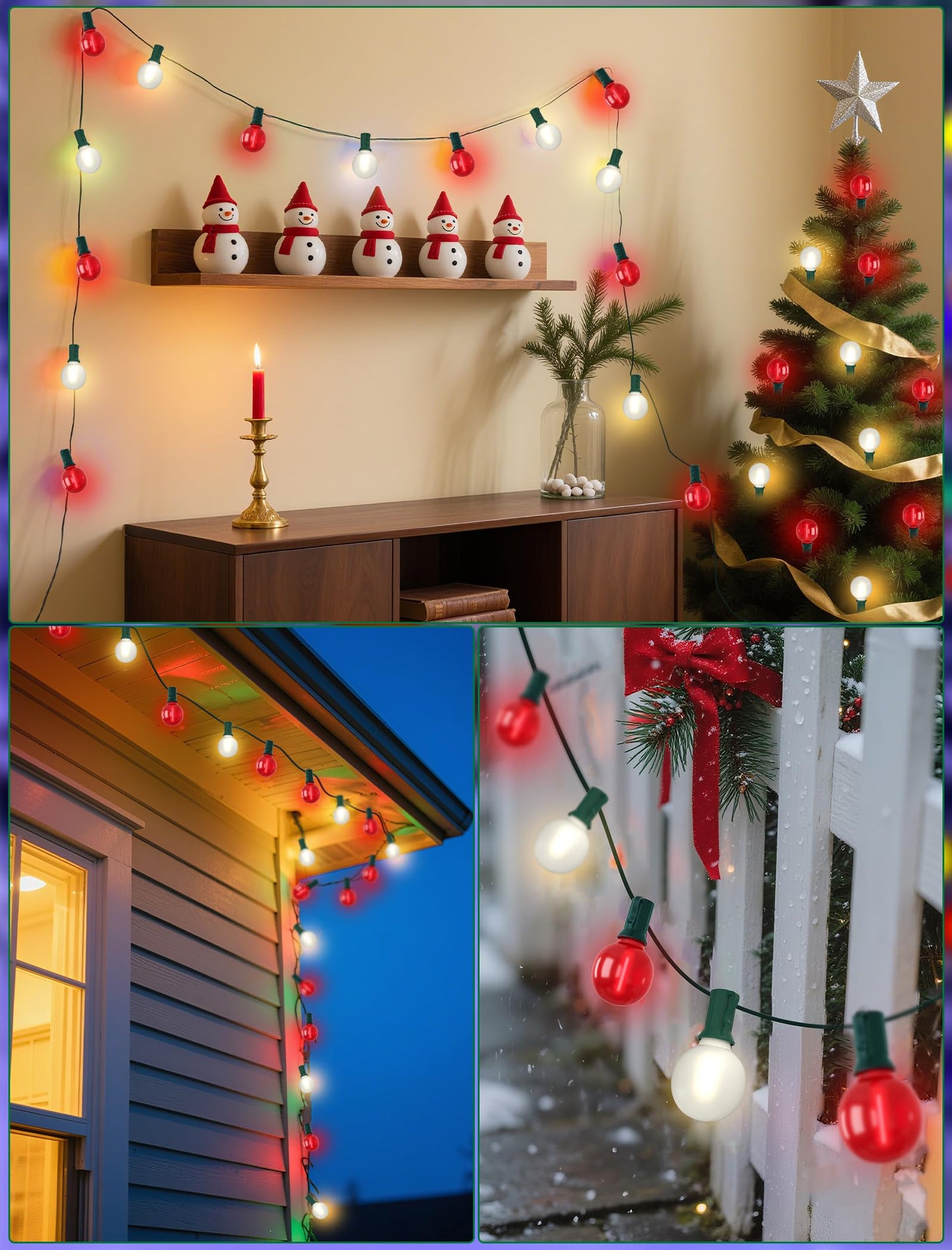 Sunsgne G40 Led Christmas Globe Lights - 50Ft Xmas Lights With 25 Led Frosted Red And White Christmas Bulbs For Indoor Outdoor Holiday Party Roofline Backyard Garden Patio Tree Decoration