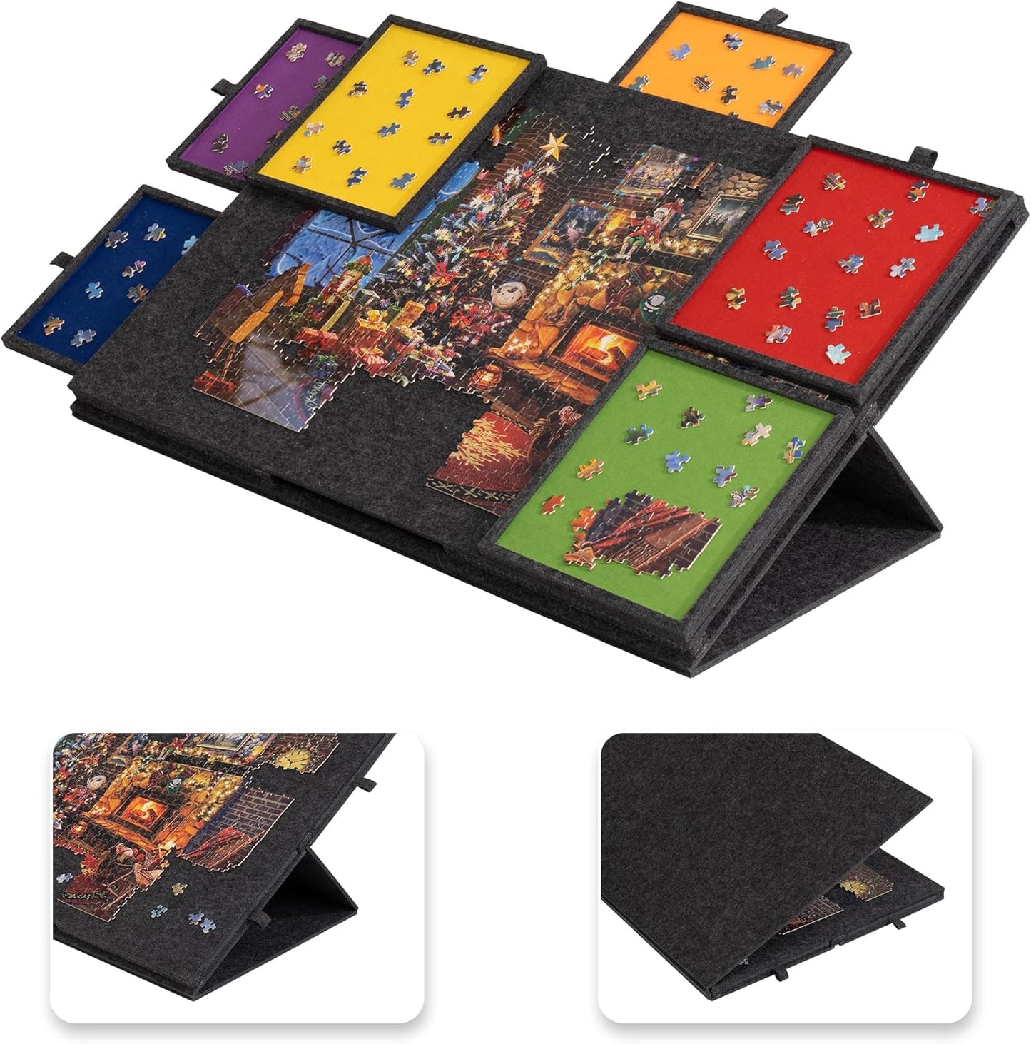 Lavievert 1500 Piece Tilting Puzzle Board with 2-in-1 Designed Stand & Cover, Lightweight Felt Mat Plateau with 6 Colored Drawers, Portable Jigsaw Puzzle Table with Storage for Adults (Dark Gray)