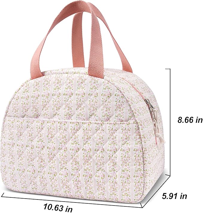 Lunch Box for Women,Cute Quilted Lunch Tote Bag,Reusable Insulated Lunch Box,Large Capacity Cooler Bag with Compartments for Work, Picnics or Travelling