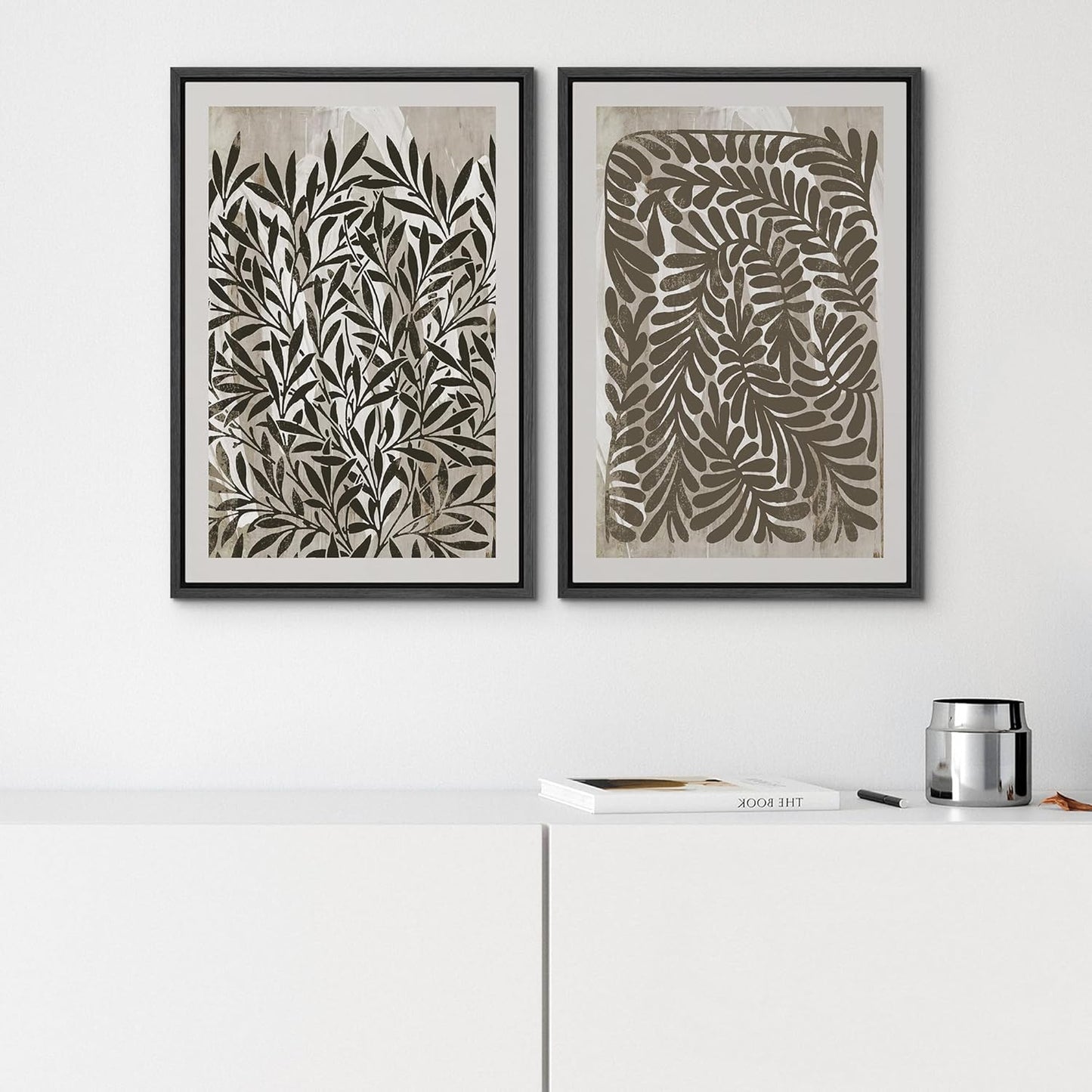 SIGNWIN Framed Canvas Print Wall Art Modern Botanical Abstract Black and Beige Leaf Illustrations Decorative for Living Room, Bedroom, Office - 24"x36"x2 Black
