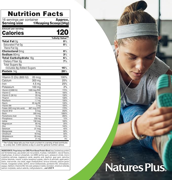 Natures Plus SPIRU-TEIN, Banana - 1.2 lbs - Plant-Based Protein Shake - Non-GMO, Vegetarian, Gluten Free - 16 Servings