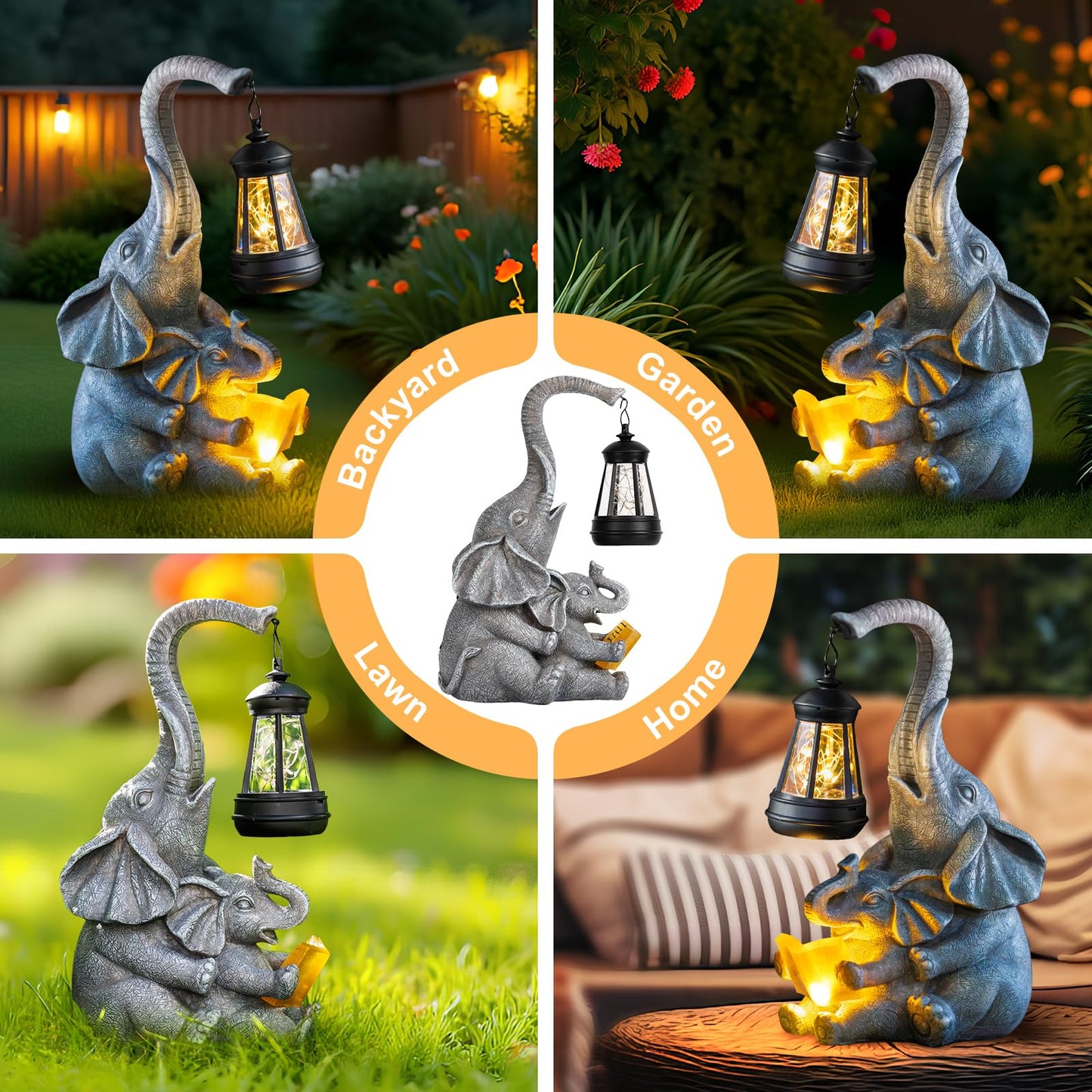 Candieslife Solar Garden Statue Lights Loving Elephants Figurine With Solar Lantern  Outdoor Yard Decorations For Patio Porch Home  Housewarming Elephant Gifts For Mom  Women